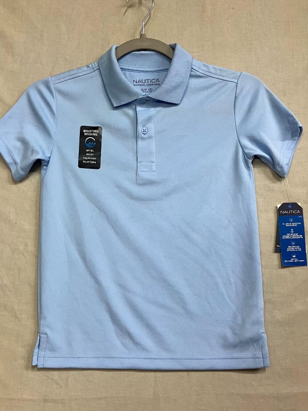 Nautica Polo School Uniform Shirt Boys Size Small (8) Light Blue Short Sleeves